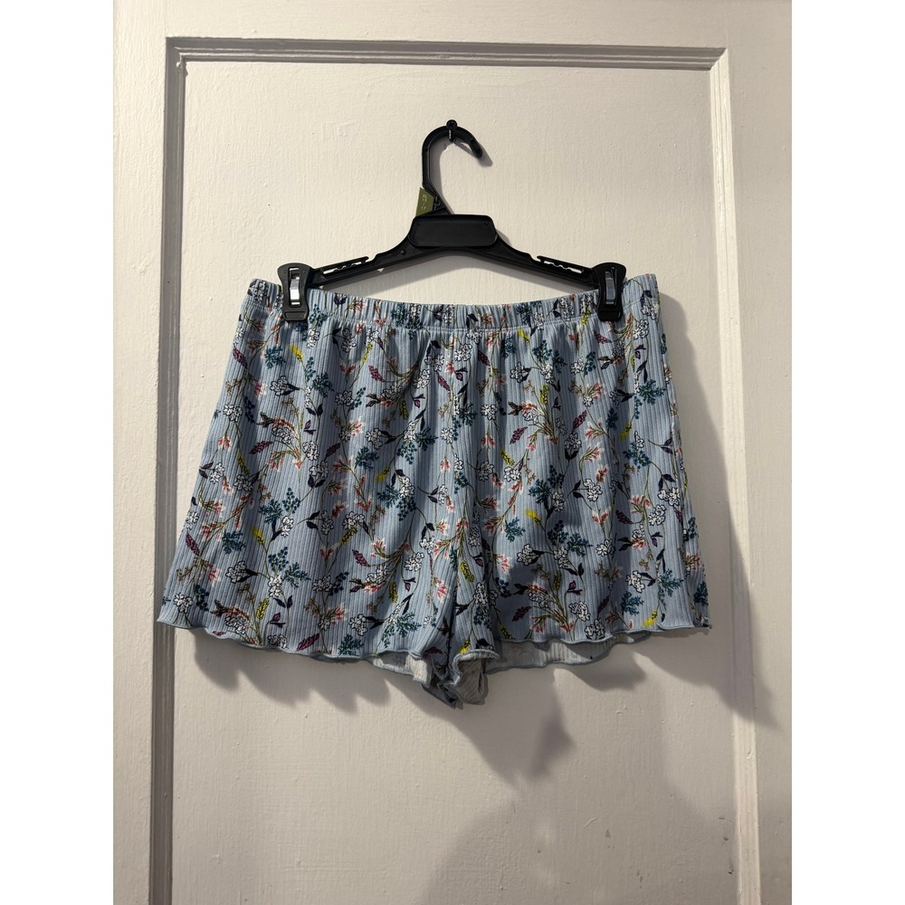 Love Tree Blue Floral Ribbed Lounge Shorts Lettuce Edge Sleep Bottoms Large